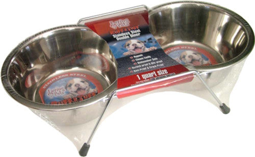 Loving Pets Stainless Steel Double Dog Diner Wrapped Silver 2 Quarts