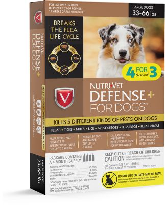 Nutri-Vet Defense+ Flea & Tick for Dog Large, 33-66 lb, 4 pk 669125539743