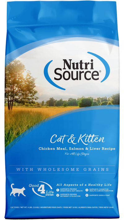 NutriSource Cat & Kitten All Life Stages Dry Cat Food Chicken Meal, Salmon & Liver 4 lb 073893280125