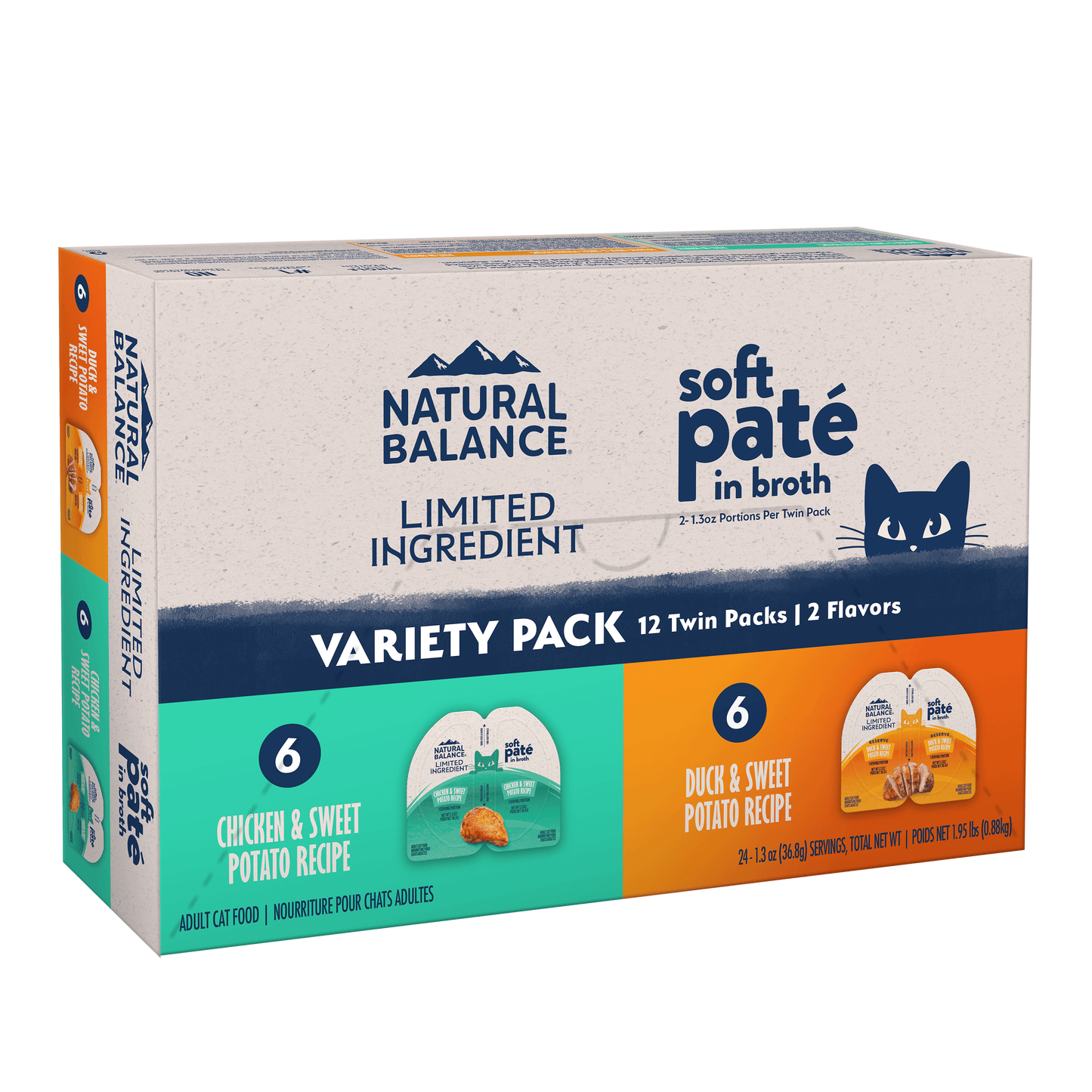 Natural Balance Pet Foods Limited Ingredient Soft Pate in Broth Wet Cat Food Variety Pack (Chicken, Duck) 2.6 oz 723633006811