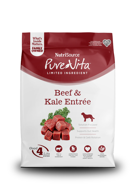 NutriSource PureVita LID Dry Dog Food Beef & Kale 4 lb 073893179245