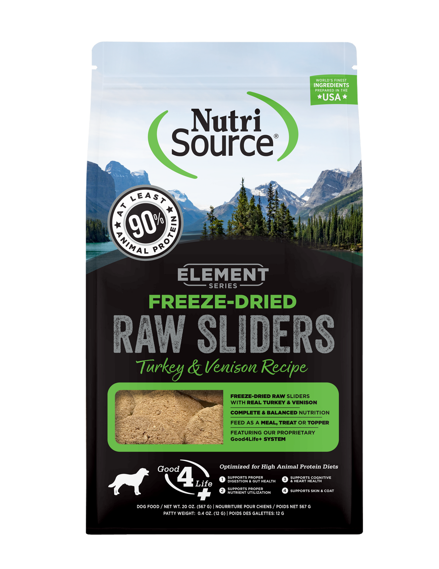 NutriSource Element Freeze Dried Raw Sliders Dry Dog Food Turkey & Venison 20 oz 073893300885