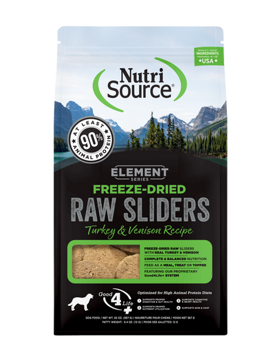 NutriSource Element Freeze Dried Raw Sliders Dry Dog Food Turkey & Venison 20 oz 073893300885