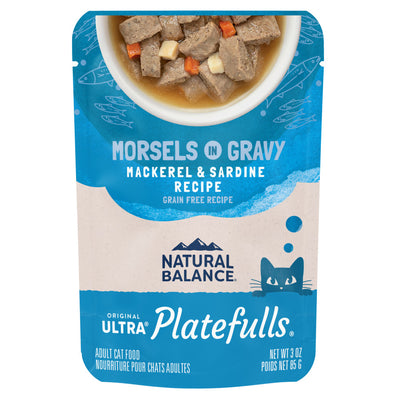 Natural Balance Pet Foods Original Ultra Platefulls Morsels in Gravy Wet Cat Food Pouch Mackerel & Sardine - 24pk/3 oz