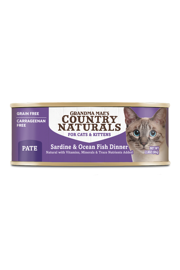 Grandma Mae's Country Naturals Pate Dinner Canned Cat Food Sardine & Ocean Fish 24ea/2.8 oz 856235007990