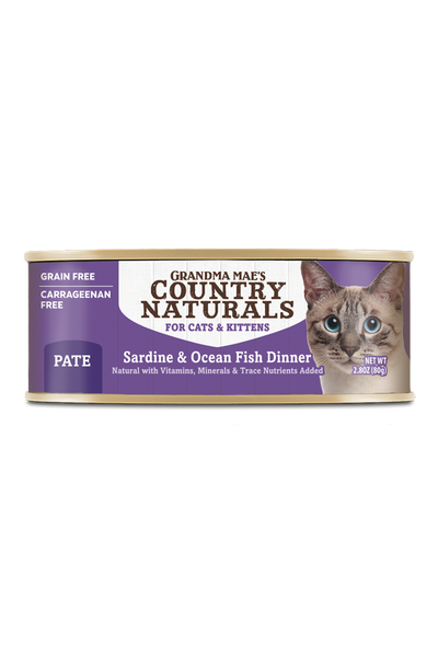 Grandma Mae's Country Naturals Pate Dinner Canned Cat Food Sardine & Ocean Fish 24ea/2.8 oz 856235007990