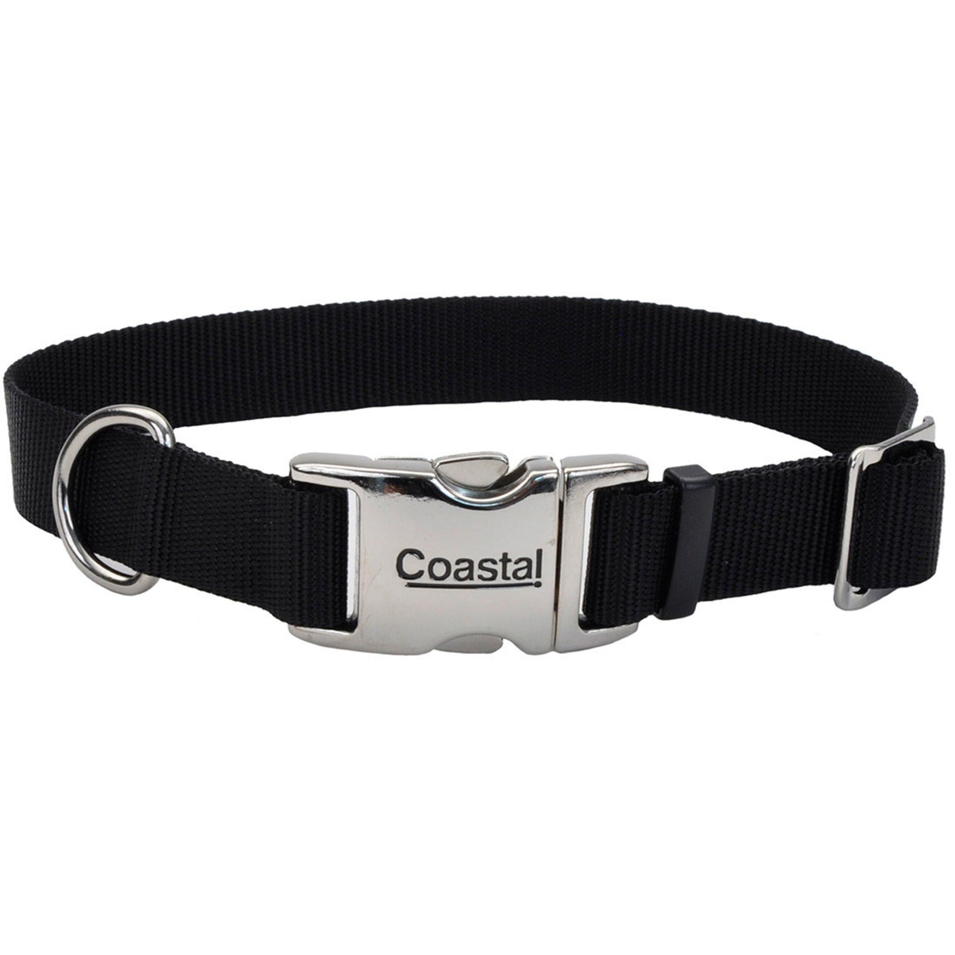 Coastal Adjustable Nylon Dog Collar with Titan Metal Buckle Black 1 In X 14-20 in 076484619809