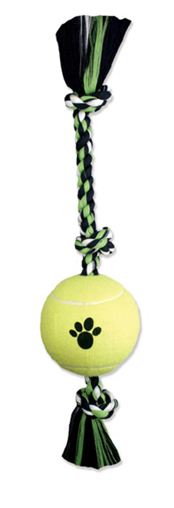 Mammoth 3 Knot Tug Dog toy w/4in Tennis Ball Multi-Color 24in LG