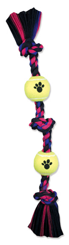 Mammoth 3 Knot Tug w/2 Mini Tennis Balls Dog toy Multi-Color 12 in Mini