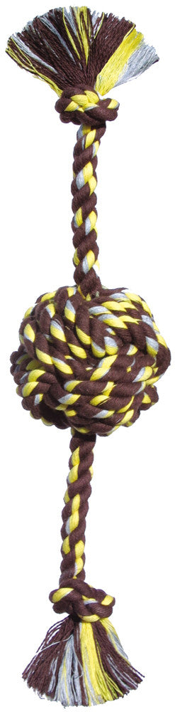 Mammoth Monkey Fist Ball Dog toy w/Rope Ends Brown/Yellow LG 18in
