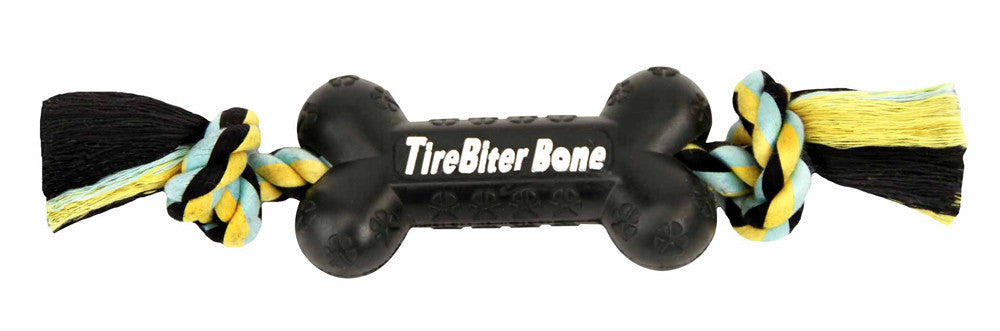 Mammoth TireBiter Bone w/Rope Dog Toy Multi-Color 16in LG