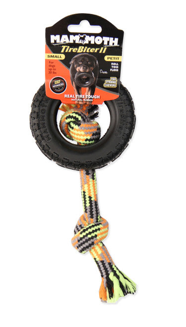 Mammoth TireBiter II with Rope Dog Toy Multi - Color 3.75in SM