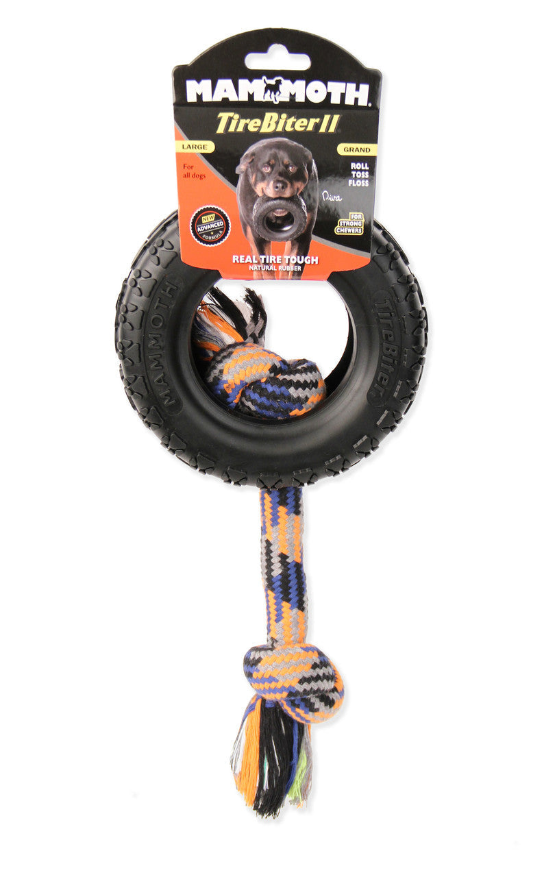 Mammoth TireBiter II with Rope Dog Toy Multi-Color 6in LG