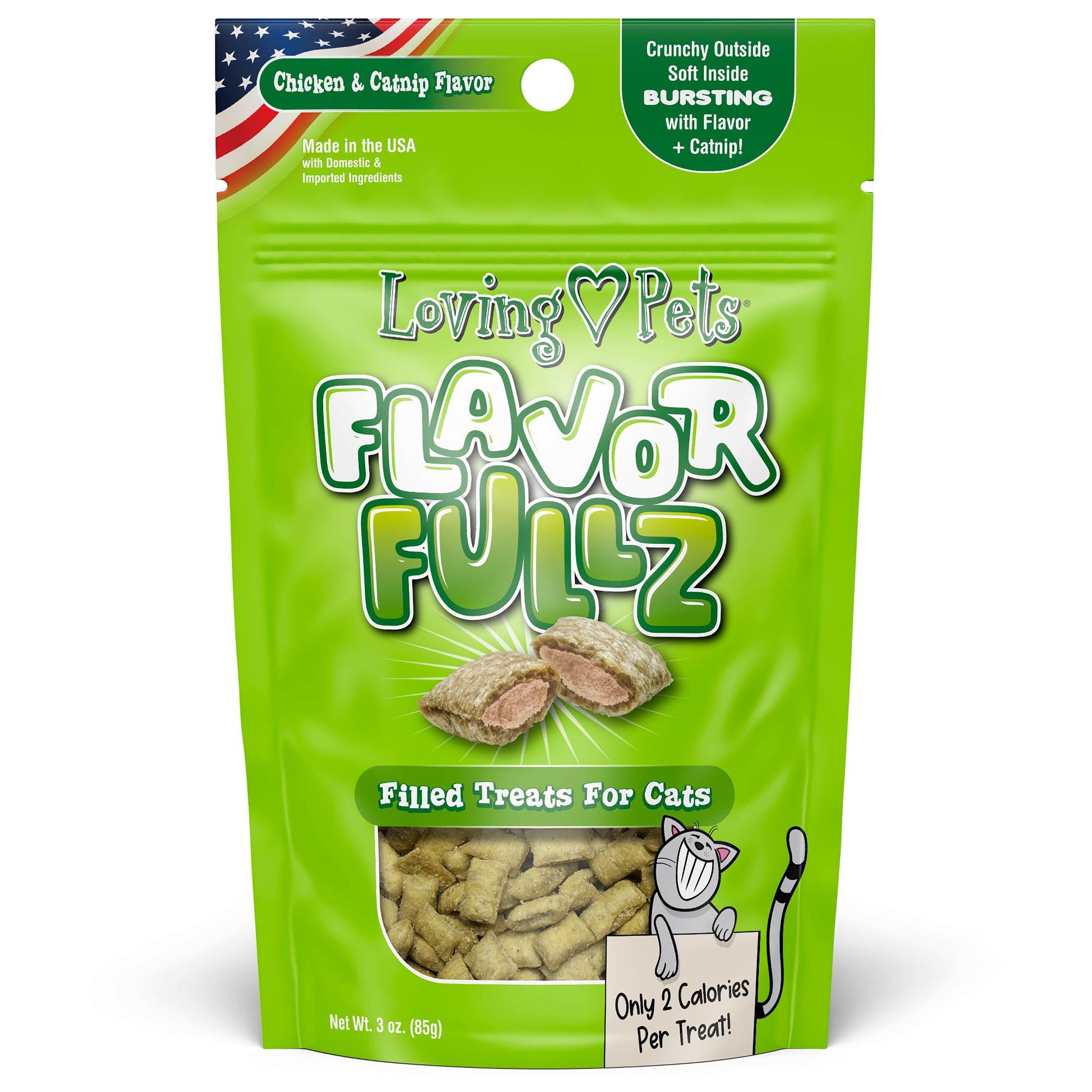 Loving Pets Flavorfullz Filled Cat Treats Chicken & Catnip 3 oz 842982052376