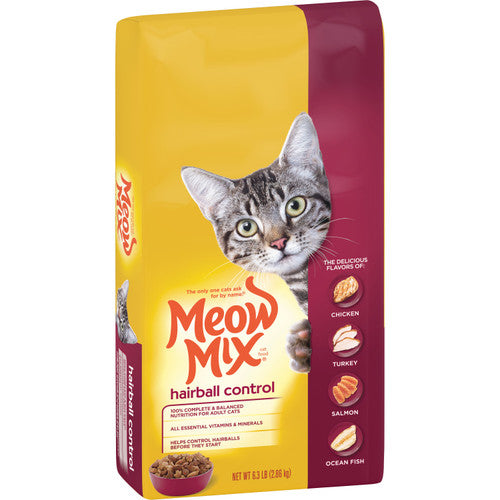 Meow - Mix Hairball Control Dry Cat Food Chicken Turkey Salmon & Ocean Fish 6.3lb