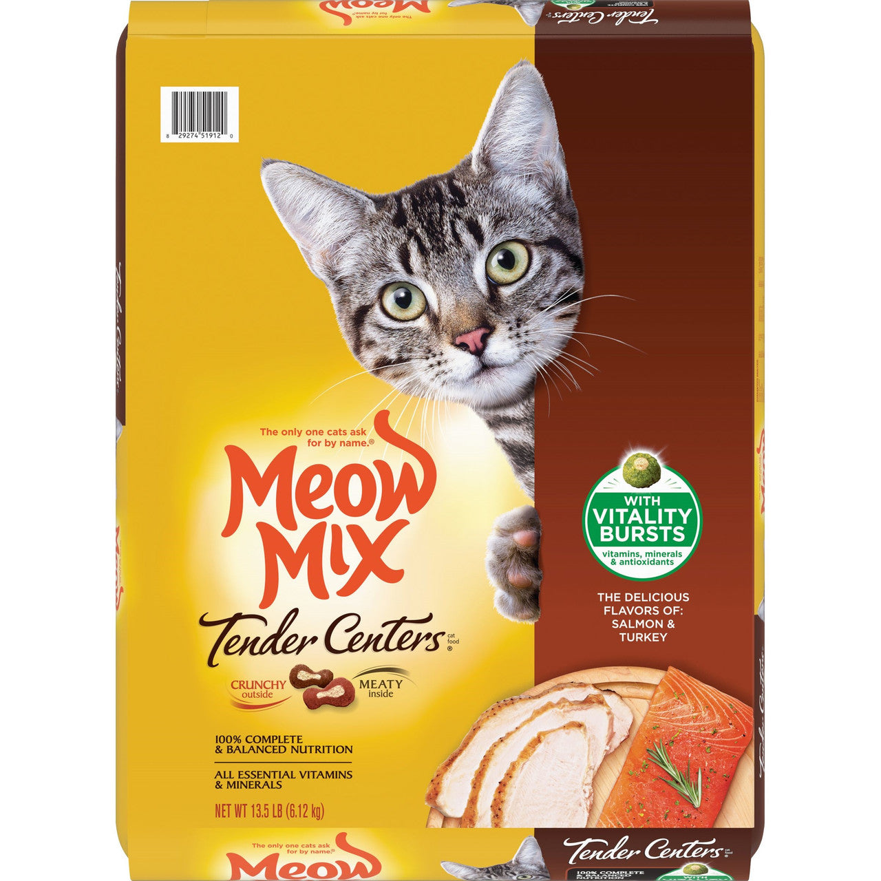 Meow-Mix Tender Centers w/Vitality Bursts Dry Cat Food Salmon & Turkey 13.5lb