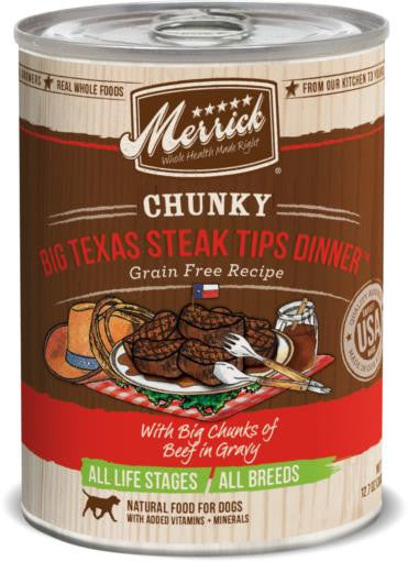 Merrick Chunky Big Texas Steak Tips Dinner 12/12.7oz {L - 1} 295145 - Dog