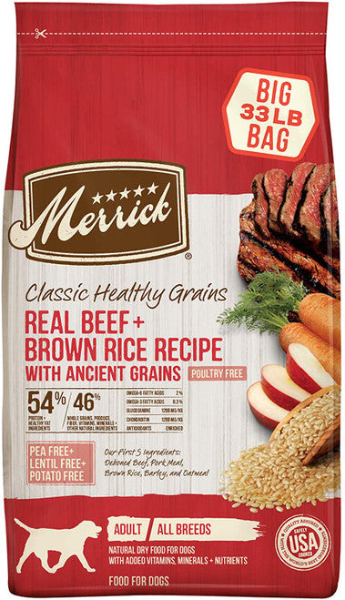 Merrick Classic Healthy Grains Real Beef Dry Dog Recipe 33 lb