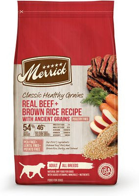 Merrick Classic Real Beef + Brown Rice Recipe with Ancient Grains 25lb {L+1x} 295291 022808353225