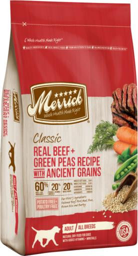 Merrick Classic Real Beef + Green Peas Recipe with Ancient Grains 4lb C=6 {L-1} 295284 022808353041