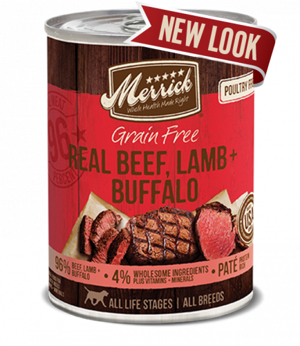Merrick Grain Free 96% Real Beef/Lamb/Buffalo Recipe 12/12.7OZ {L-1x} 295845 022808003342