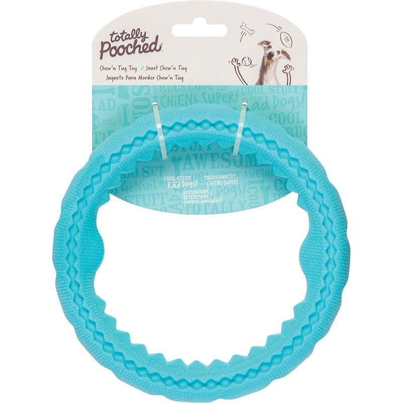 Messy Mutts Totally Dog Chew N Tug Ring Teal 628043606494