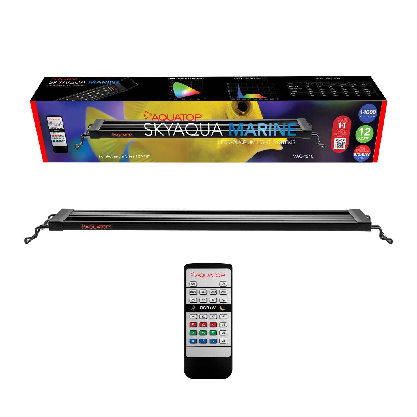 Aquatop SkyAqua Marine LED Light Fixture with IR Remote 12 W, 12-18 in 810281011943