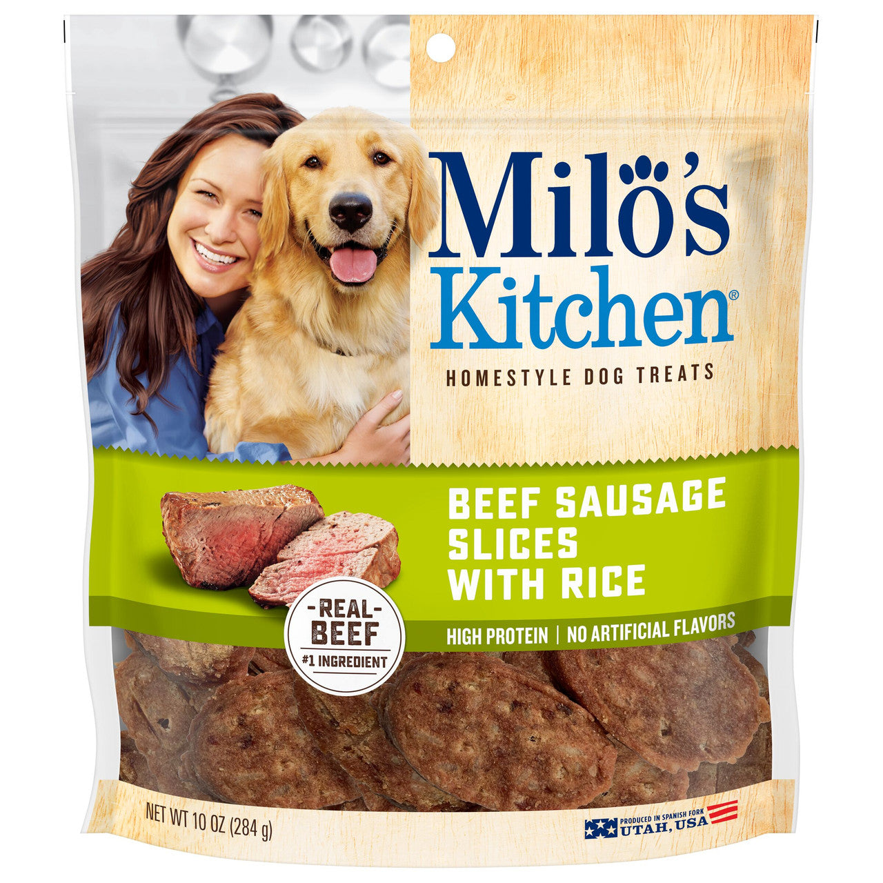 Milo's Kitchen Beef Sausage Slices with Rice Dog Treats 10 oz