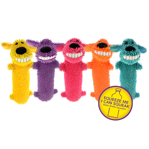 Multipet Loofa Floppy Water Bottle Buddies Dog Toy Assorted 11