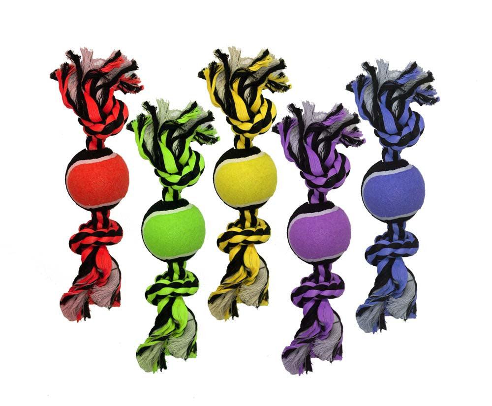 Multipet Nuts for Knots 2-Knot Rope with Tennis Ball Assorted 10 in