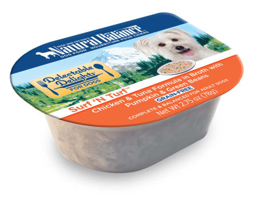 Natural Balance Pet Foods Delectable Delights Grain Free Wet Dog Food Surf ’N Turf in Broth 2.75oz 24pk