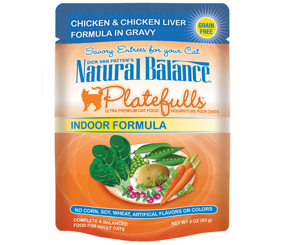 Natural Balance Pet Foods Platefulls Indoor Wet Cat Food Chicken & Chicken Liver 3oz 24pk