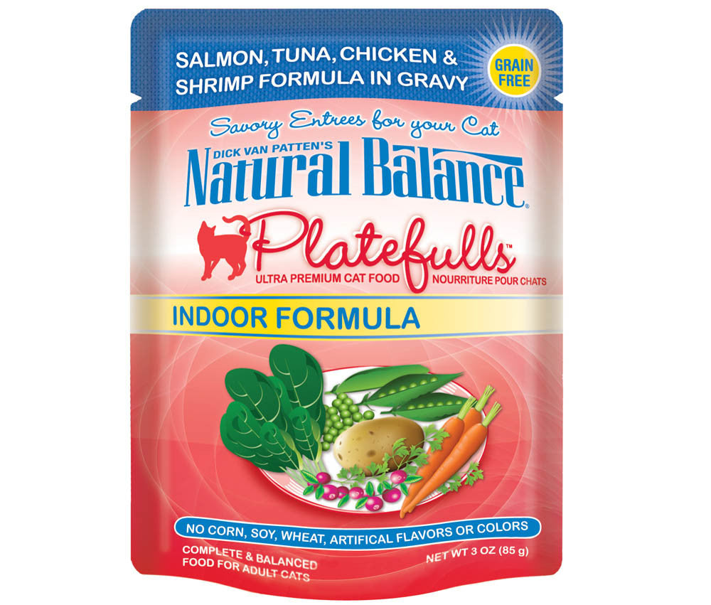 Natural Balance Pet Foods Platefulls Indoor Wet Cat Food Salmon, Tuna, Chicken & Shrimp in Gravy 3oz 24pk