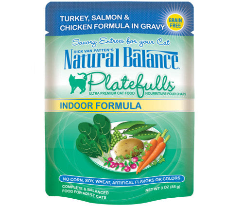 Natural Balance Pet Foods Platefulls Indoor Wet Cat Food Turkey Salmon & Chicken in Gravy 3oz 24pk