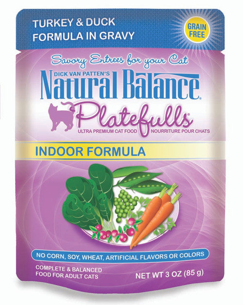 Natural Balance Pet Foods Platefulls Indoor Wet Cat Food Turkey & Duck in Gravy 3oz 24pk