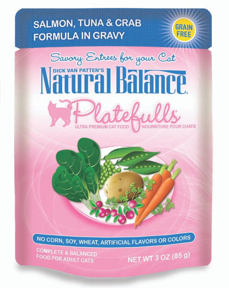 Natural Balance Pet Foods Platefulls Wet Cat Food Salmon, Tuna & Crab in Gravy 3oz 24pk
