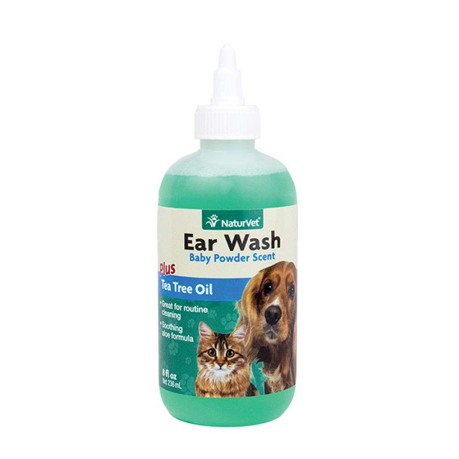 NaturVet Ear Wash with Tea Tree Oil Baby Powder Scent 8 fl oz - Dog