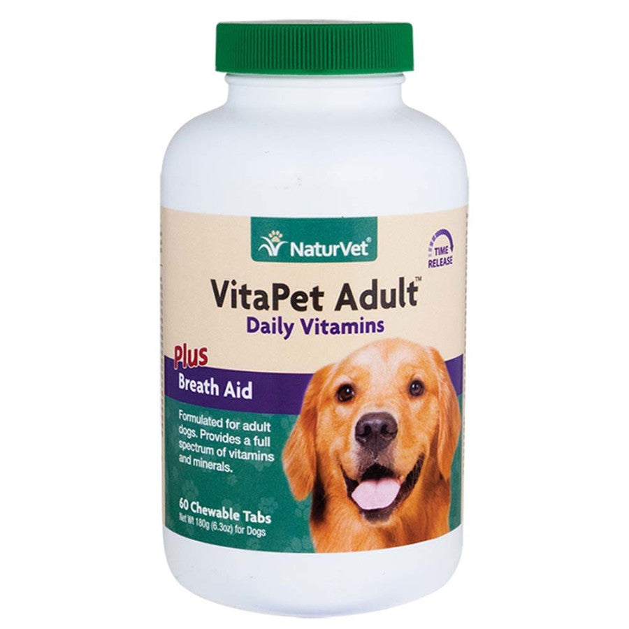 NaturVet Vita Pet Adult Plus Breath Aid Tabelts Time Release Jar 60 Tablets 6.3 oz - Dog