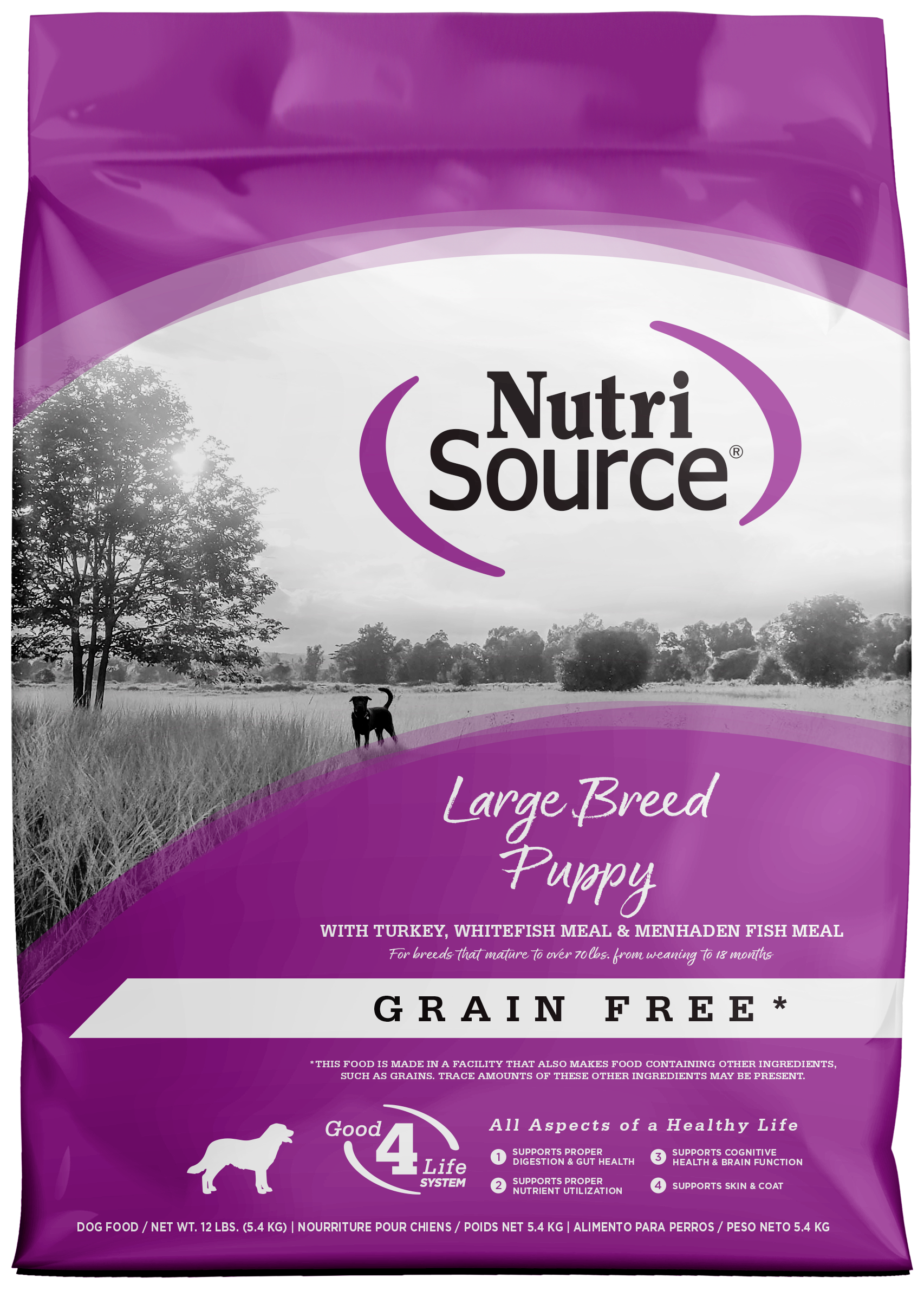NutriSource Large Breed Puppy Grain Free Dry Dog Food Turkey 12 lb 073893299677