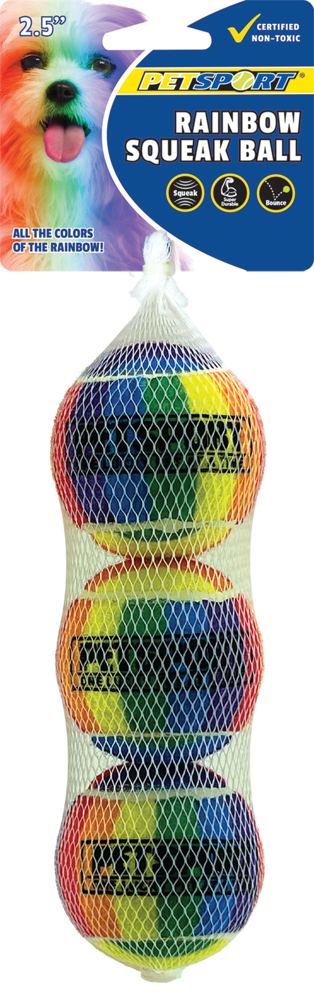 Petsport USA Rainbow Squeak Ball Dog Toy 2.5 in, 3 pk 713080703302