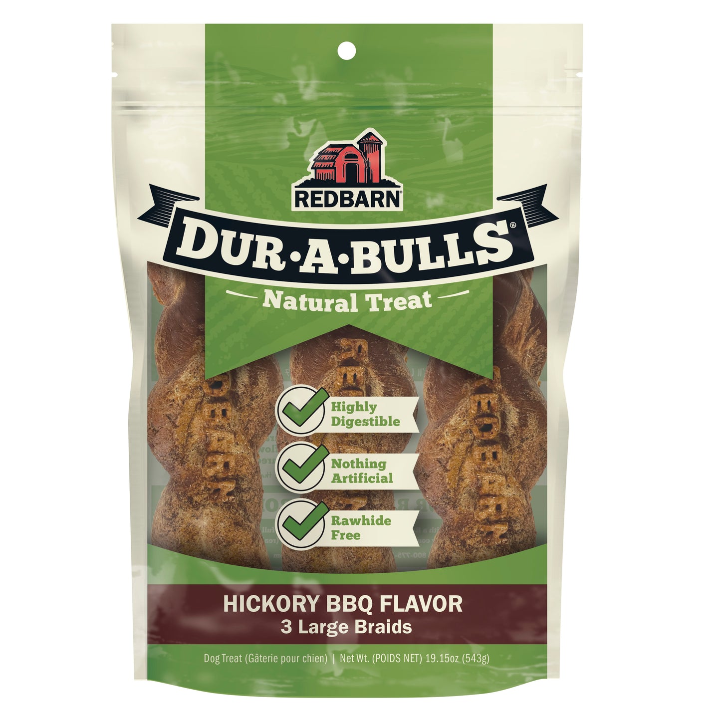 Redbarn Pet Products Dur-A-Bulls Braid Hickory BBQ 3Ct, Large 785184011065