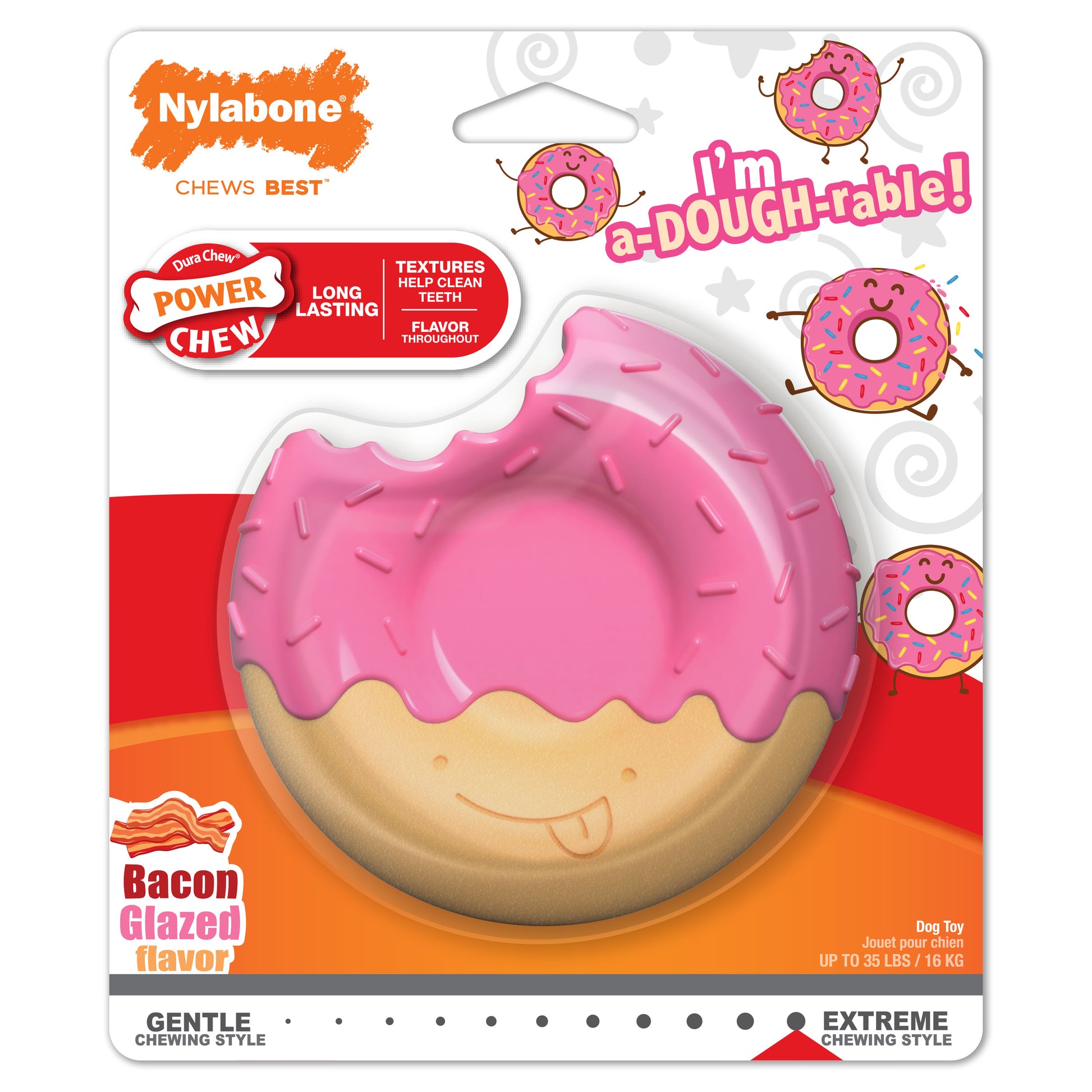 Nylabone Power Chew Donut Dog Toy Bacon Glazed Medium/Wolf - Up To 35 Lbs. (1 ct) 018214855552