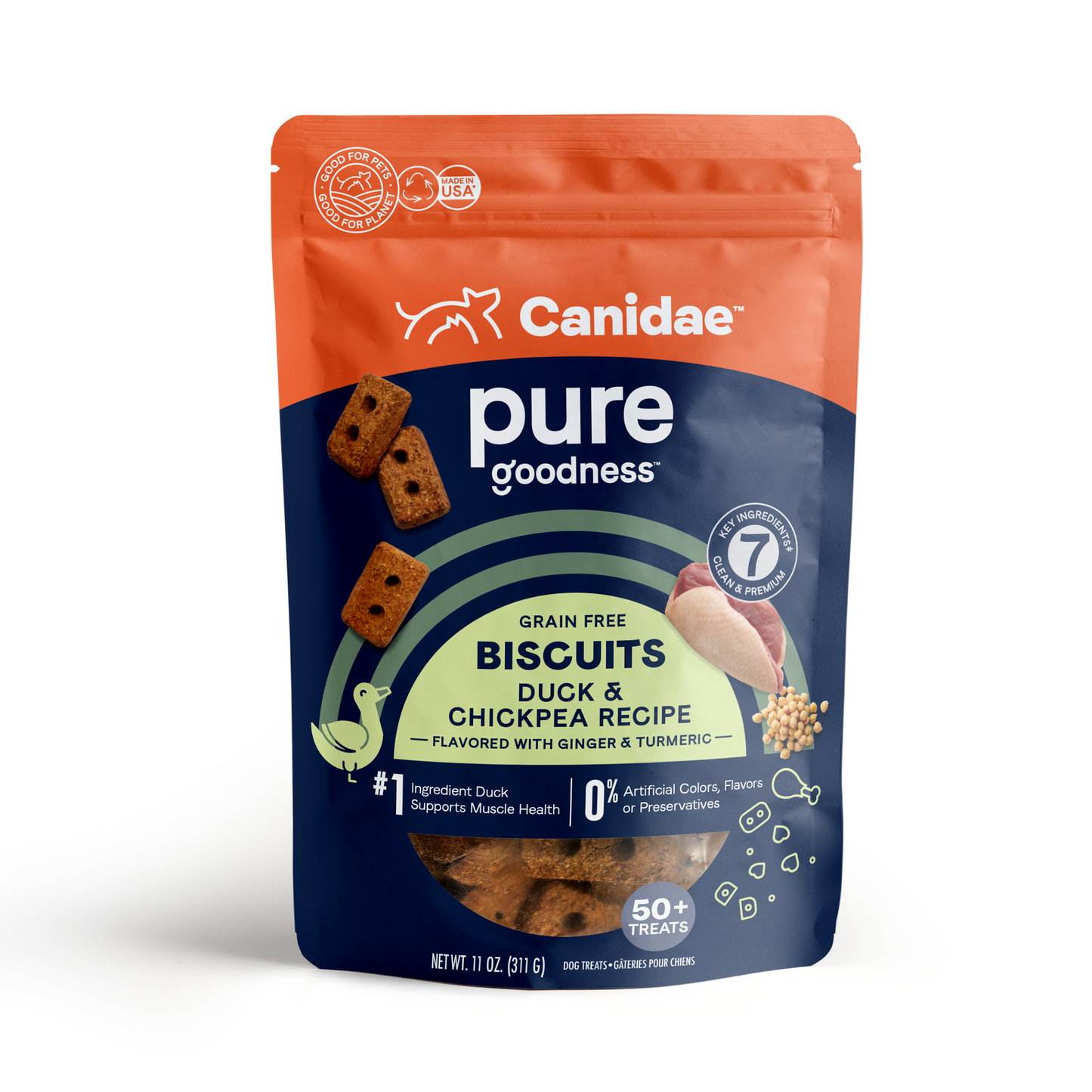 CANIDAE PURE Goodness Grain-Free Biscuit Dog Treats Duck & Chickpeas 11 oz 640461023172