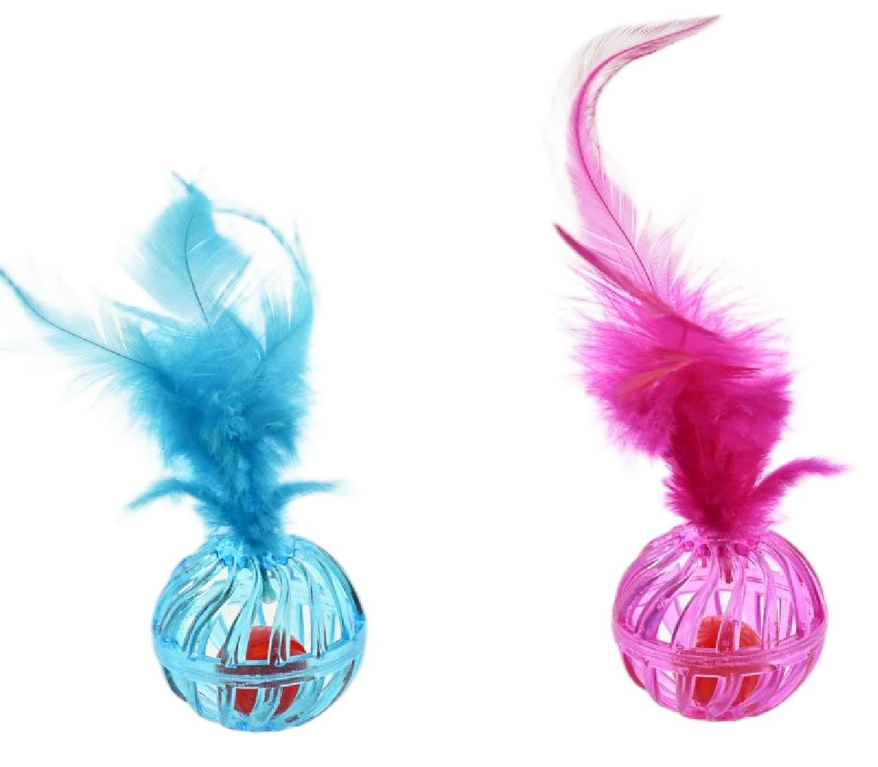 Max & Marlow Ball with Feather Assorted Color Cat Value Toys Display 24ea/24Pc 810162077204
