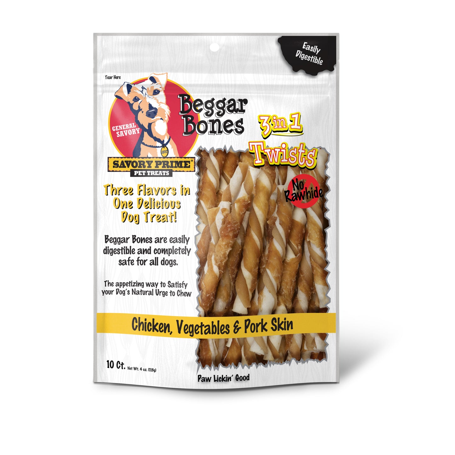 Savory Prime Beggar Bone 3in1 Twists Dog Treat 10 ct 810359004426