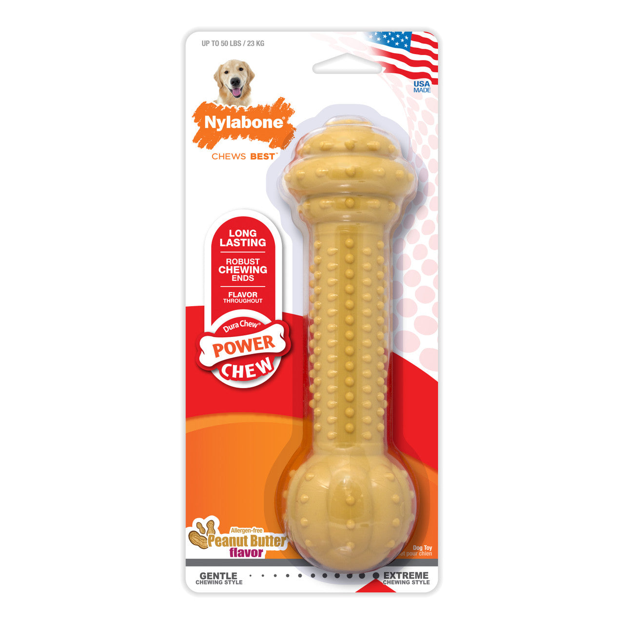 Nylabone Barbell Power Chew Durable Dog Toy Peanut Butter Large/Giant (1 Count)