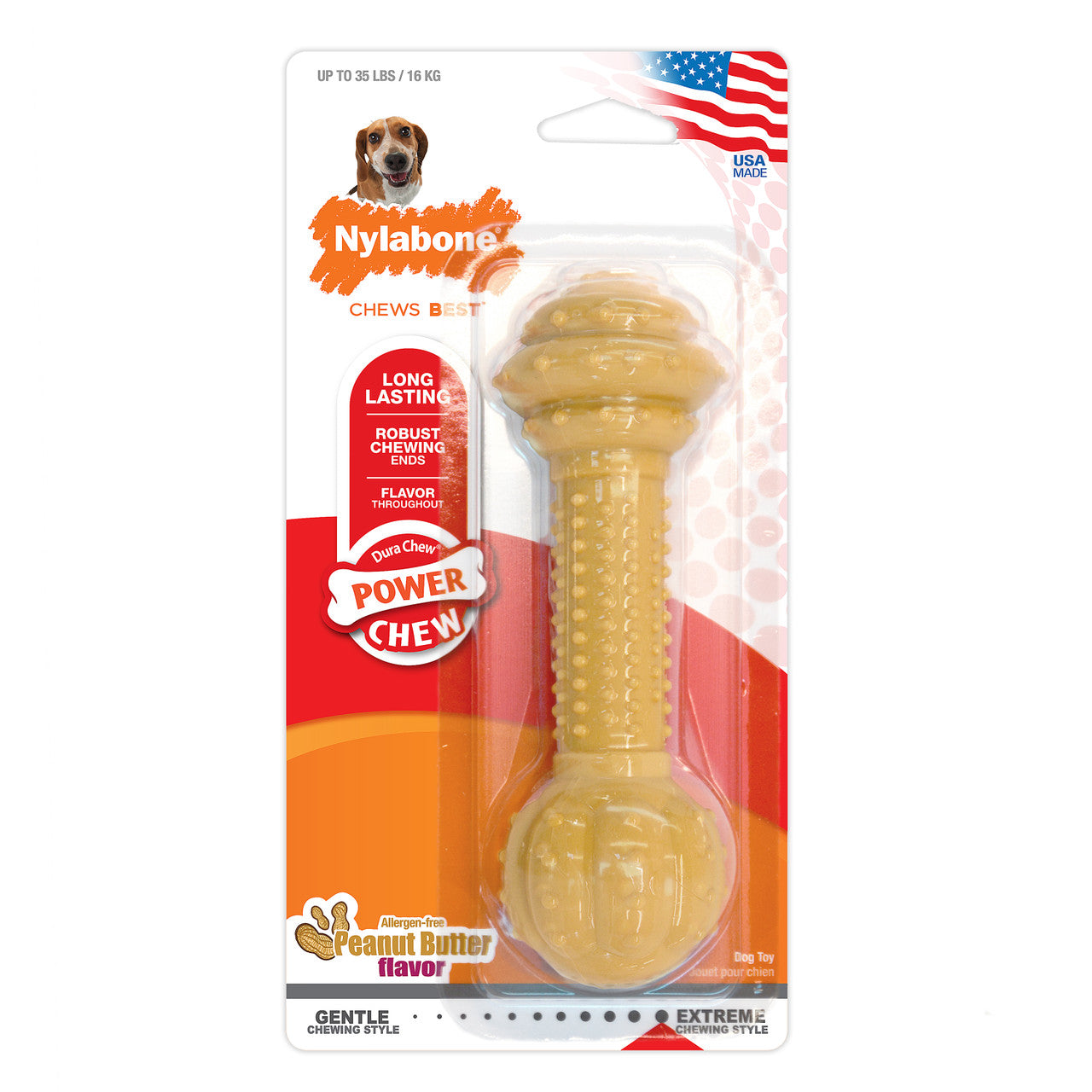 Nylabone Barbell Power Chew Durable Dog Toy Peanut Butter Medium/Wolf (1 Count)