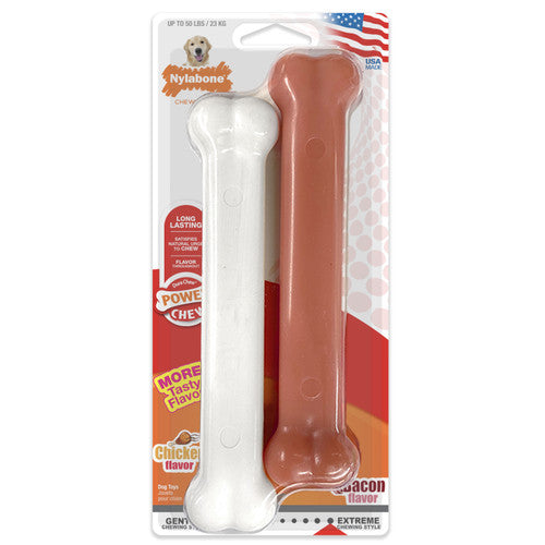 Nylabone Classic Twin Pack Power Chew Flavored Durable Dog Toy Bacon & Chicken Large/Giant (2 Count)