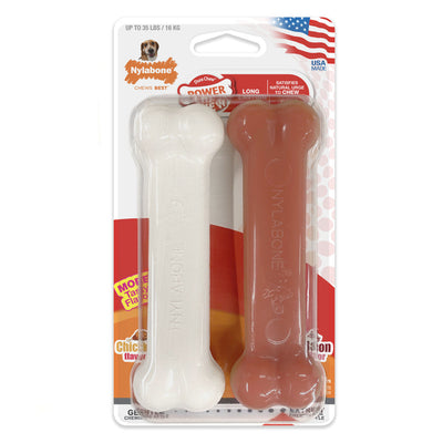 Nylabone Classic Twin Pack Power Chew Flavored Durable Dog Chew Toy Bacon & Chicken Medium/Wolf (2 Count)