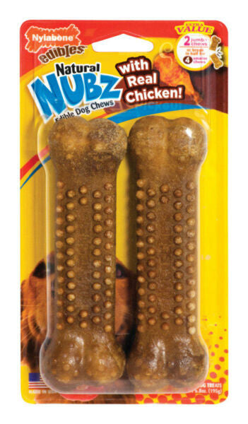 Nylabone Edible Natural Nubz Chicken Jumbo 2ct {L - b}181598 - Dog